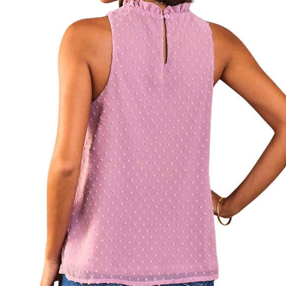 Pink Frill Swiss Dot Round Neck Tank-Size XXLarge - Picture 4 of 5